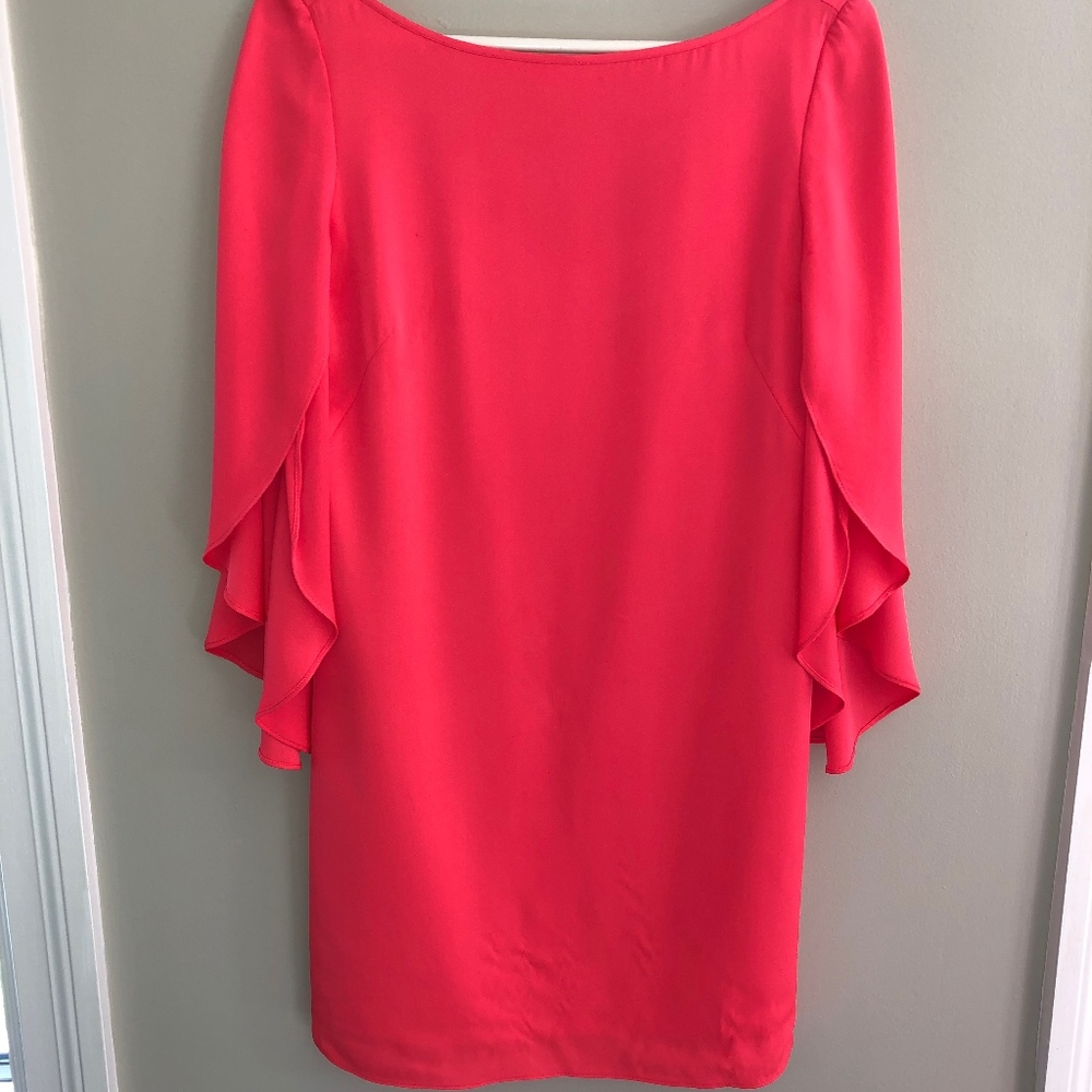 Milly, Coral Butterfly Sleeve Silk Dress